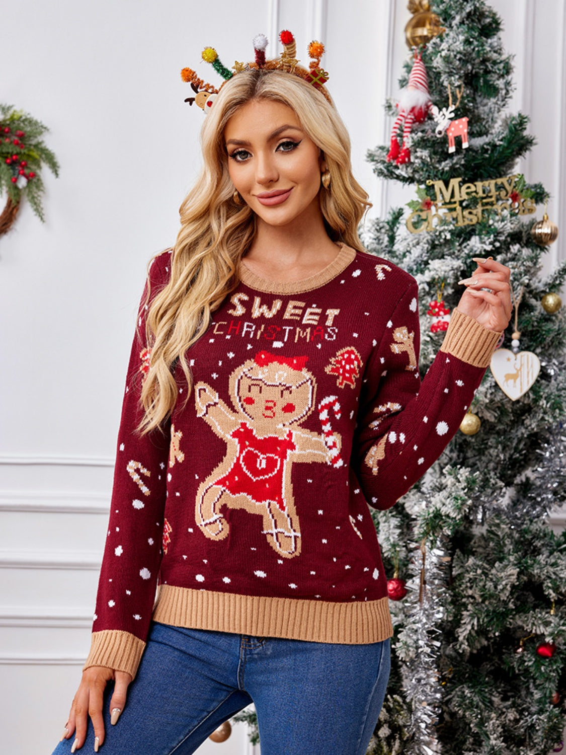 Gingerbread Round Neck Long Sleeve Sweater