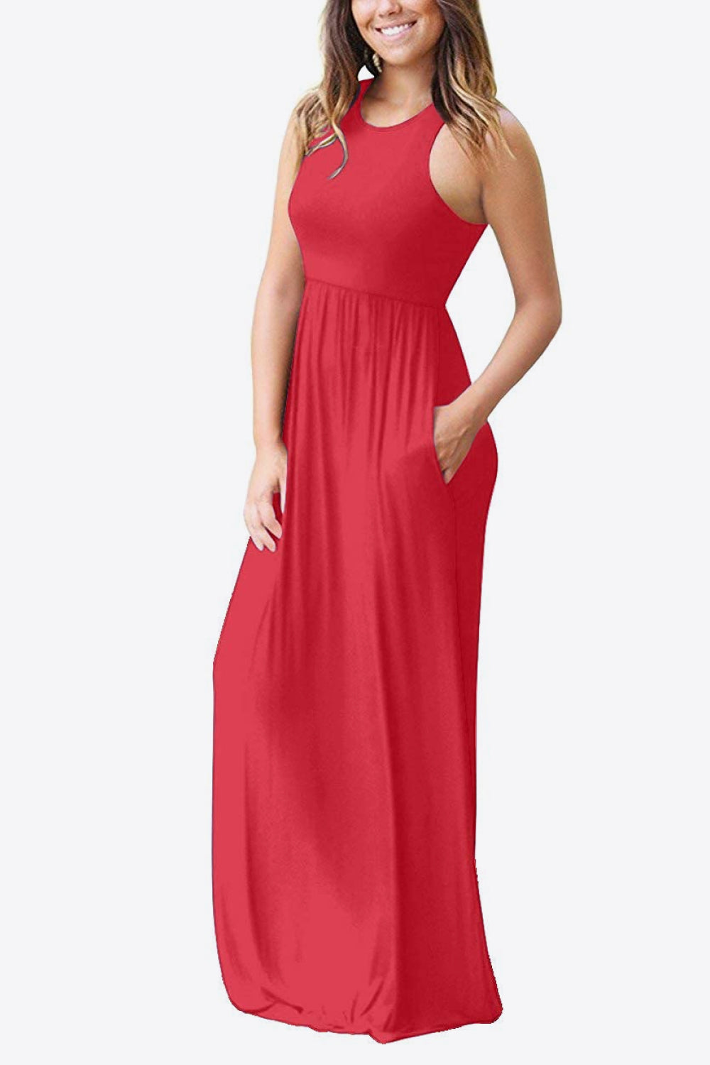 Round Neck Sleeveless Dress with Pockets