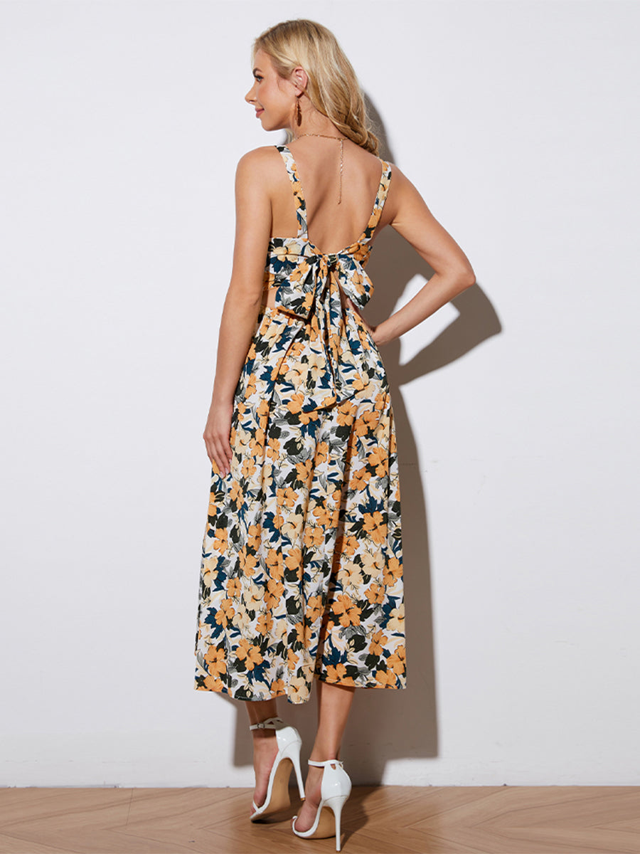 Floral Tie-Back Sleeveless Midi Dress