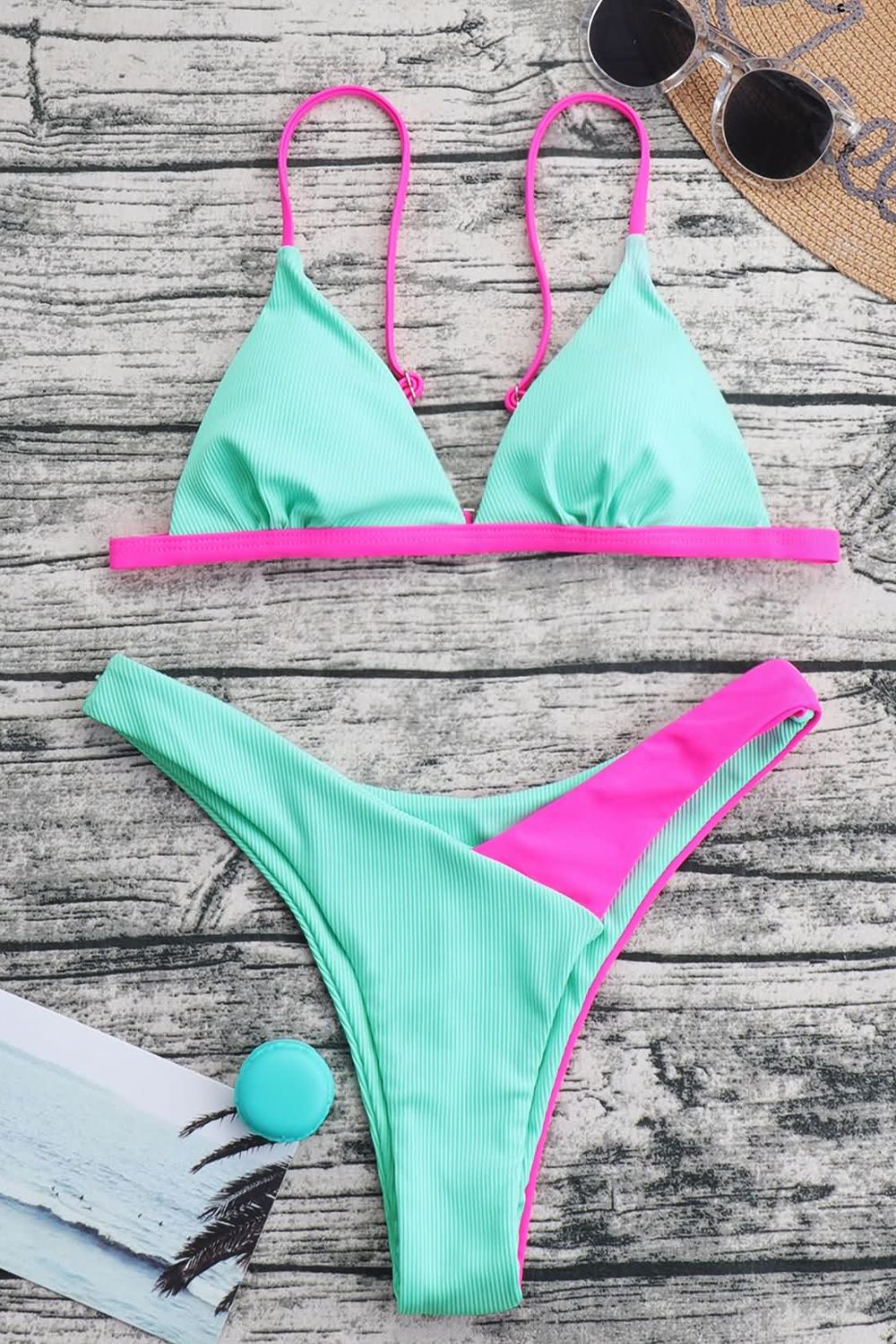 Contrast Ribbed Bikini Set