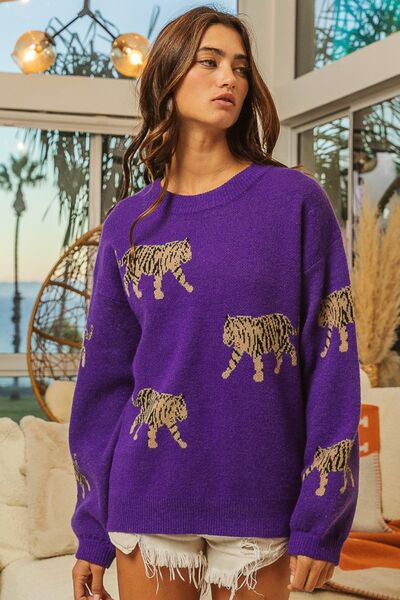 BiBi Tiger Pattern Long Sleeve Sweater