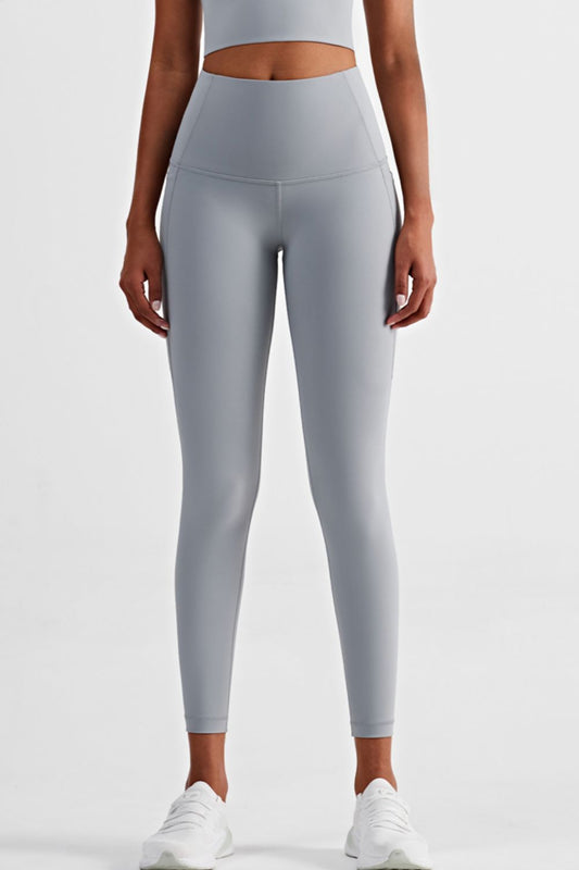 Wide Waistband Sports Leggings with Side Pockets