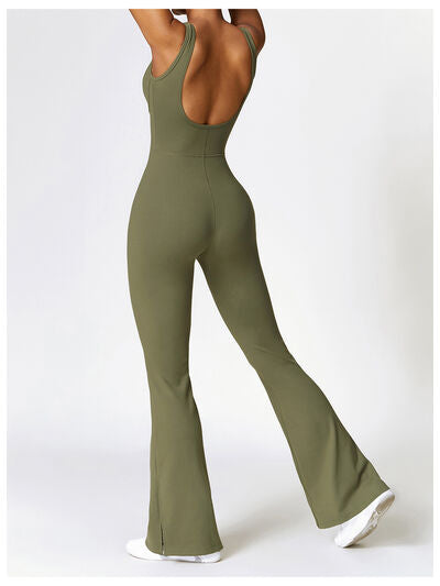 Wide Strap Bootcut Slit Active Jumpsuit