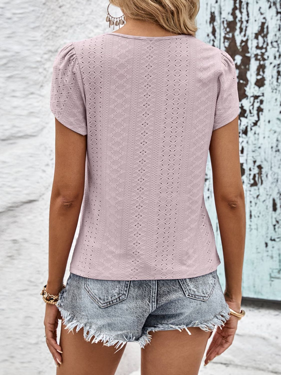 Strappy V-Neck Eyelet Top