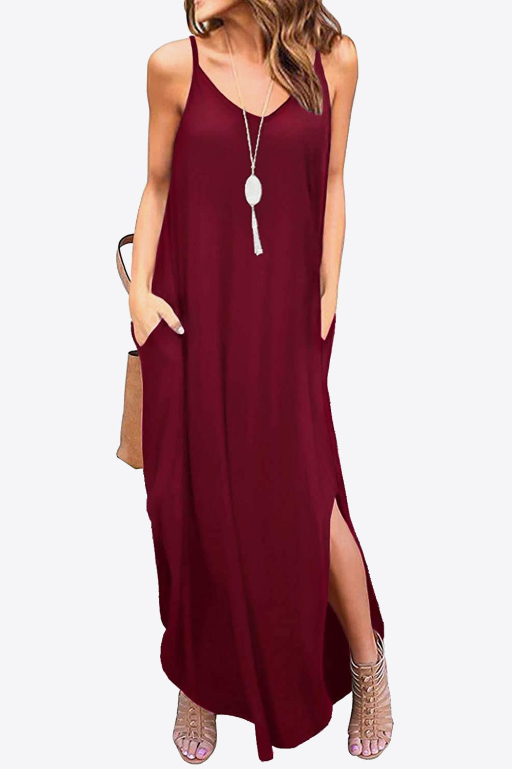 Split Spaghetti Strap Maxi Dress with Pockets